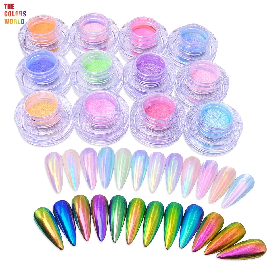 

TCT-974 Candy Colors Multicolor Moonlight Chameleon Nail Powder Set Prismatic Color Shift Iridescent Glitter Nail Art Pigment