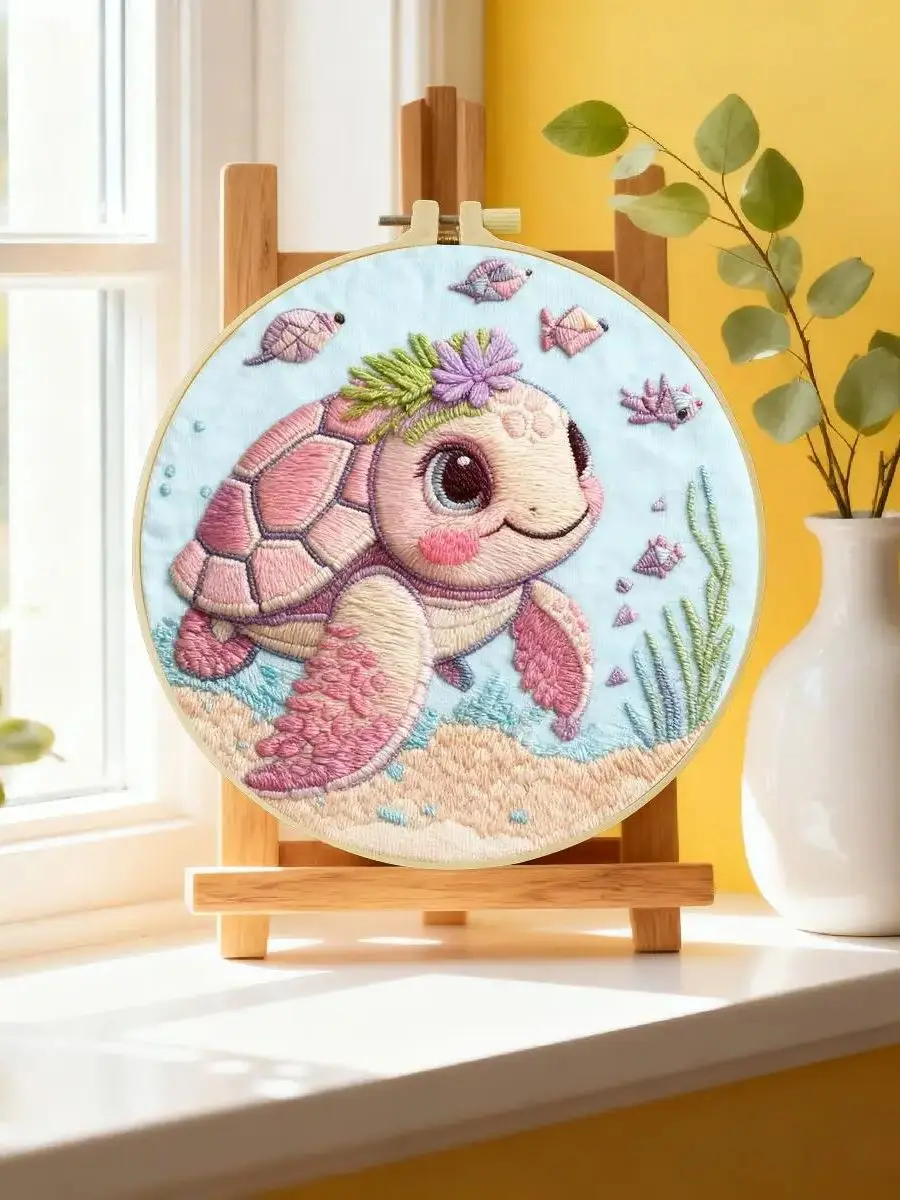 1 Stück 20X20CM/15X15CM 7,87/6,3 Zoll Tier - Schildkröte Stickerei Starter-Kit DIY-Kit DIY-Stickerei-Set Handarbeiten Nadelkunst – Detail 6