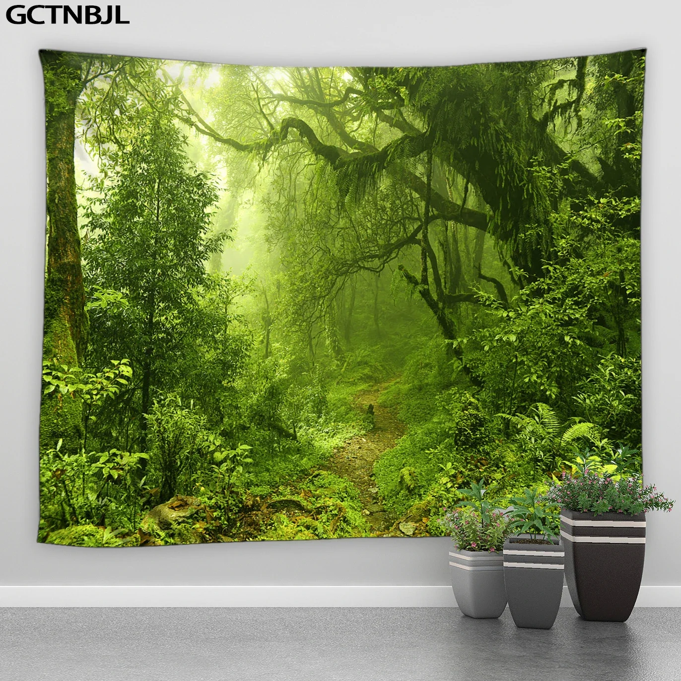 Forest Nature Scenery Tapestry Tree Blooming Pink Flowers Tapestry Park Path Tapestry for University Dorm Decor Wall Art Decor