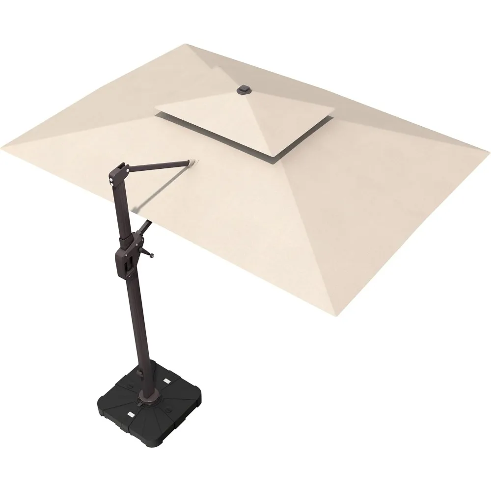 

10 'X 13' Terrace umbrella Outdoor large rectangular offset cantilever umbrella double top heavy duty windbreak