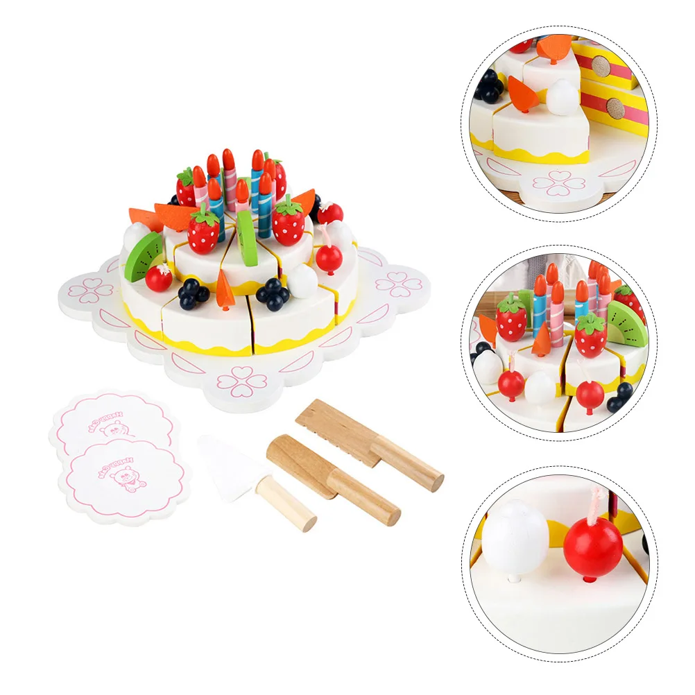 

1set Wooden Kitchen Combination Educational Cake Cutting Playhouse Props For Kids Safe Learning Early Development Children'S