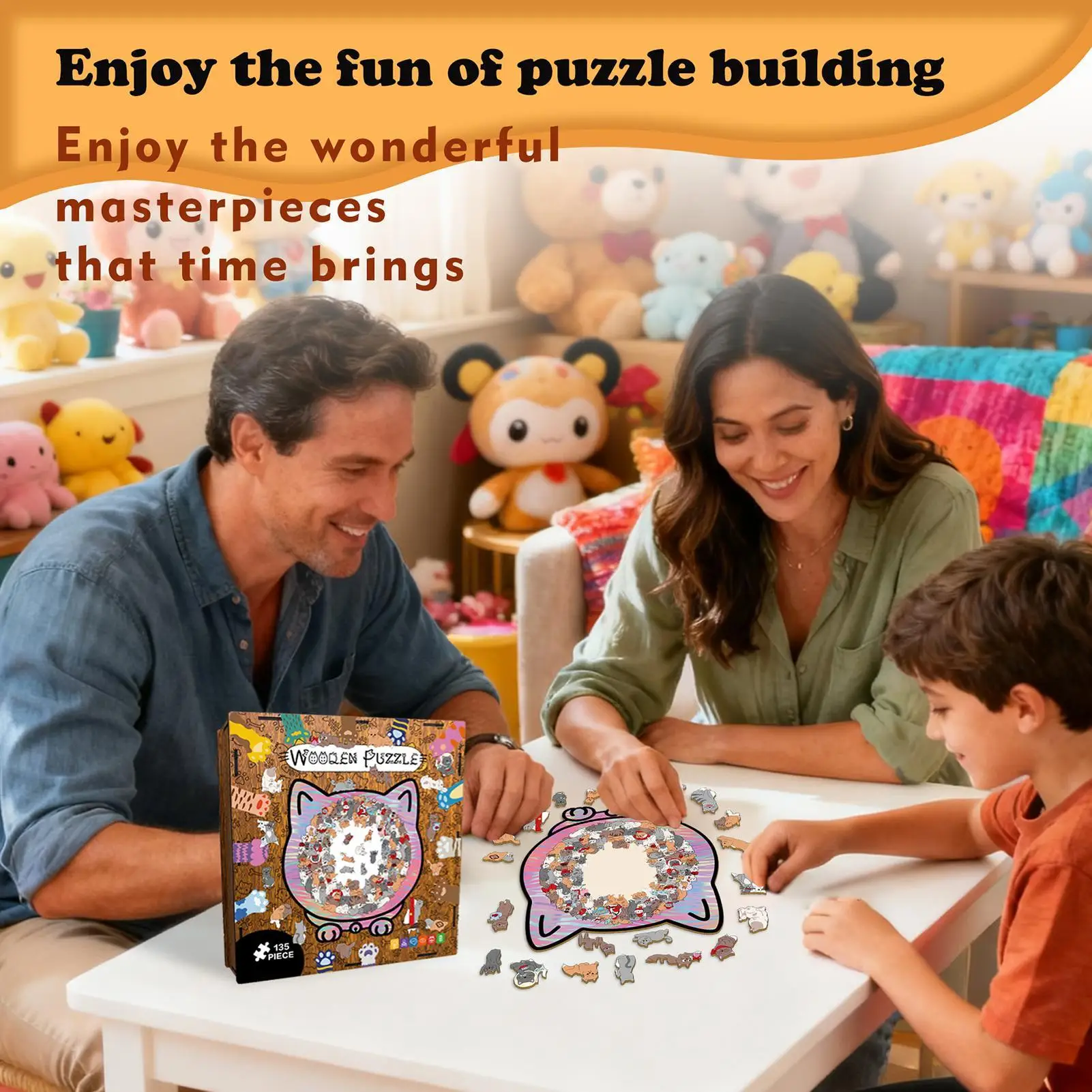 

Cat Jigsaw Puzzles Irregular Decoration With Photo Frame 135 Pieces Wooden Puzzles For Adults With Storage Box For Family Friend