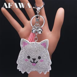 Cartoon Dog Samoye Trinkets Keyring Holder Alloy Rhinestone Crystal Silver Color Animal Pendant Keyrings Jewelry llavero KXHK70