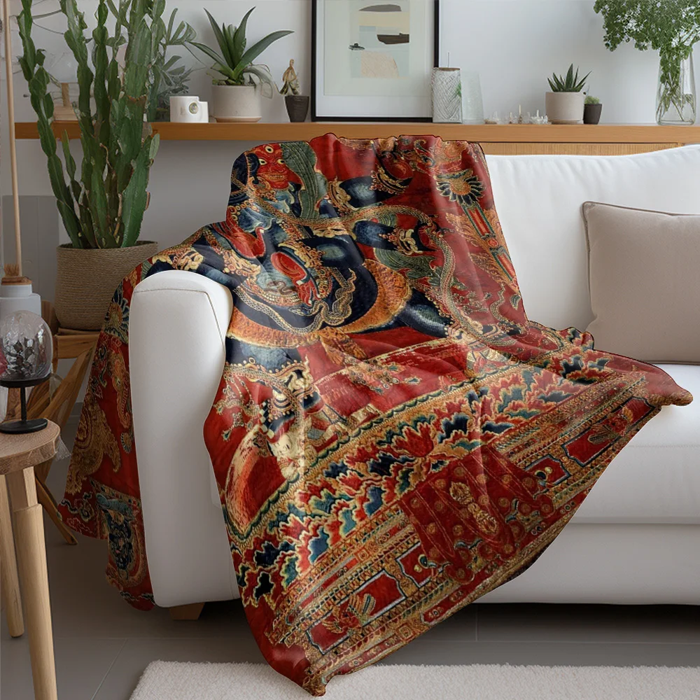 Red Dragon Phoenix Embroidered Fleece Blanket Throw Soft Warm Bed Sofa Decorative Cushion Cover Gift