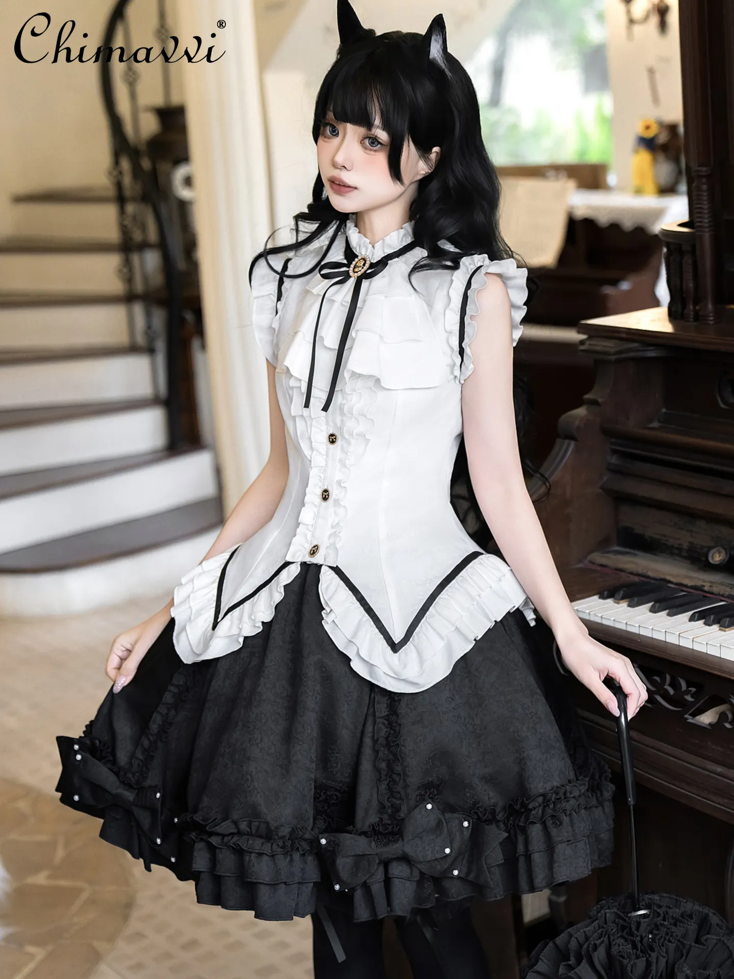 

Original Lolita Daily Outfit Set New Summer Japanese-style Cute Girl College Style Shirt Top and Skirt Two-piece Set Women