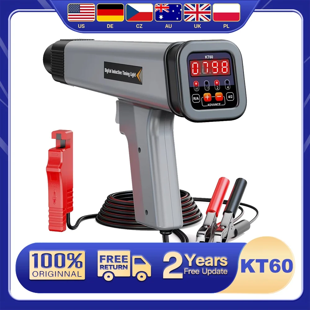 

KZYEE KT60 Automotive Digital Engine Timing Light with 12V Inductive Strobe Lamp Detector for Motorcycles, Marine Tester Tools
