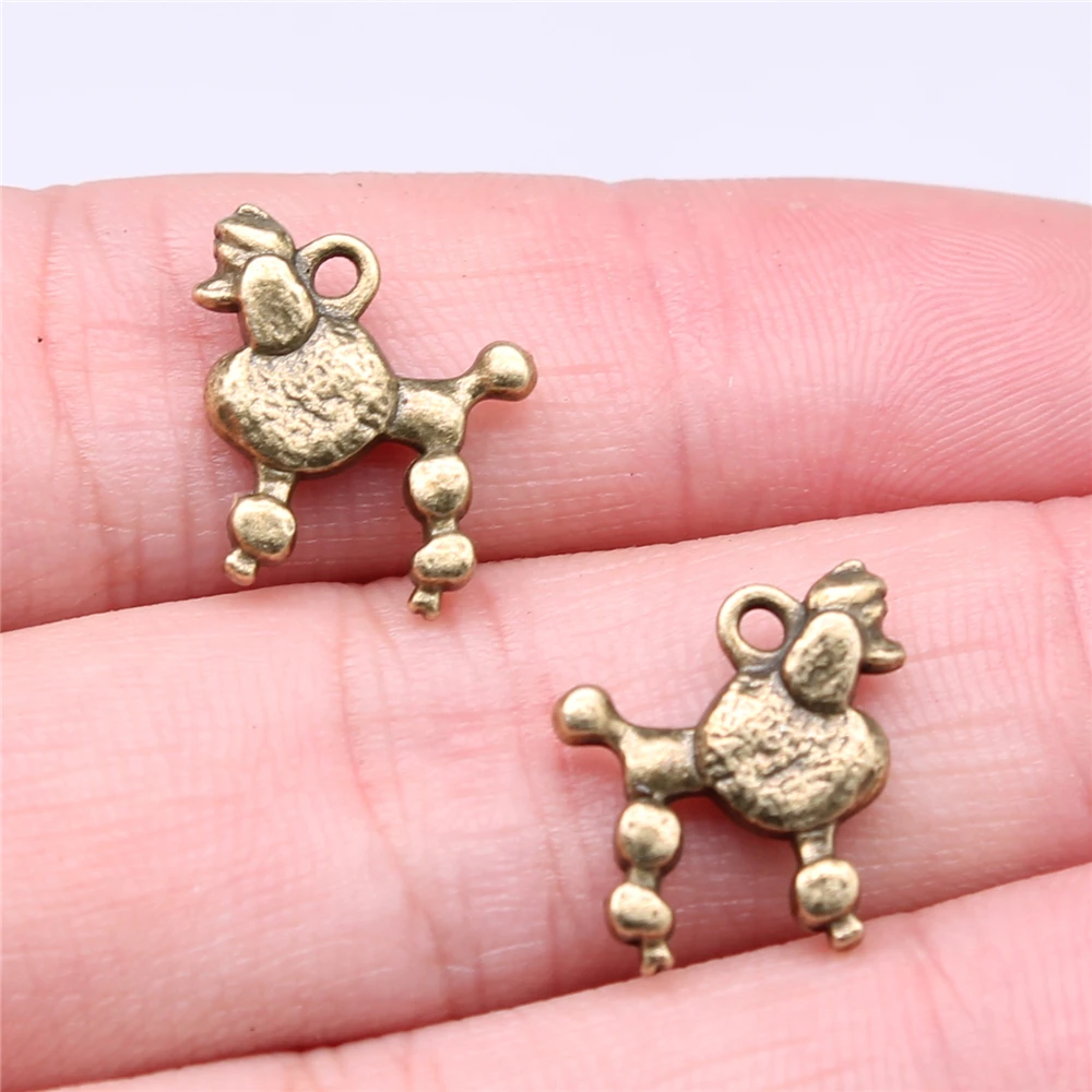 WYSIWYG 20pcs 15x14mm Poodle Dog Charms For Jewelry Making Antique Silver Plated Antique Bronze Color Jewelry Findings