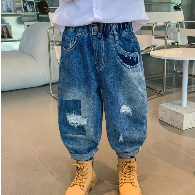 Children\'s Pants For Boy Child Jeans For Kids Boys New Boy\'s Clothing Trousers Loose Summer Clothes Teenager Ripped Jeans