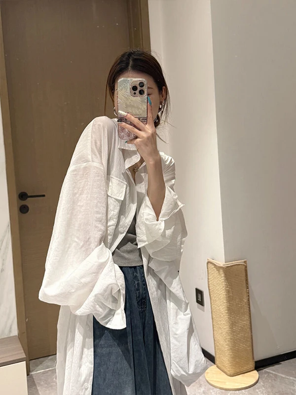 Loose Fit Long Sve Damen Leinen Sonnenschutz irt Sommer Oberbekleidung Casual Sle Button up Thin Outer irt