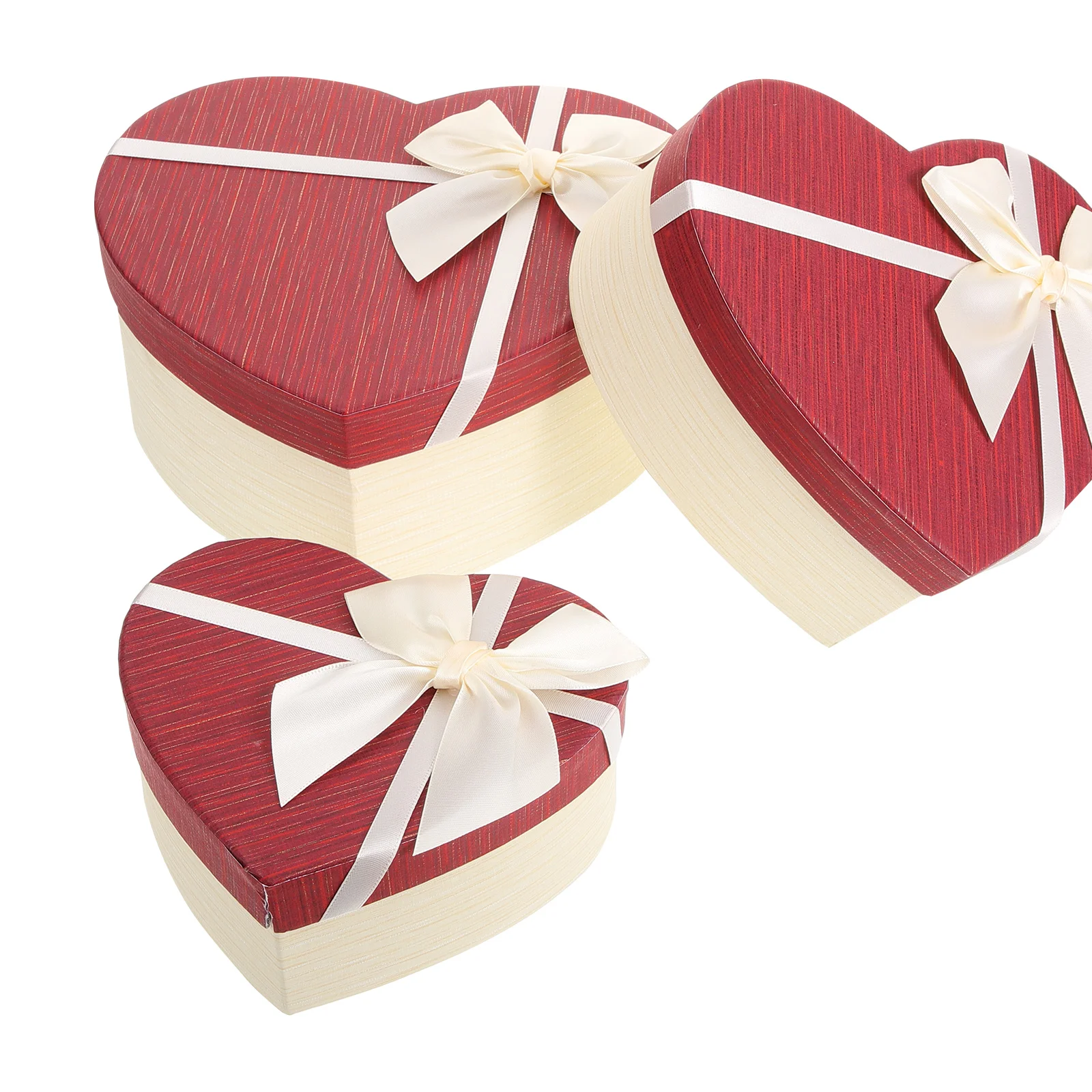 3 Pcs Box Heart Shaped Flower Container Boxes White Gift Red Bow Case Bow-knot Chocolate