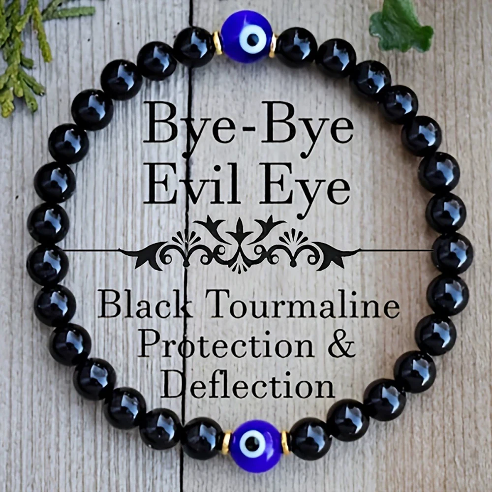 Fashion Blue Evil Eye Beaded Bracelet For Women Men Black Stone Elastic Chain Bangle Trendy Party Jewelry Accessories