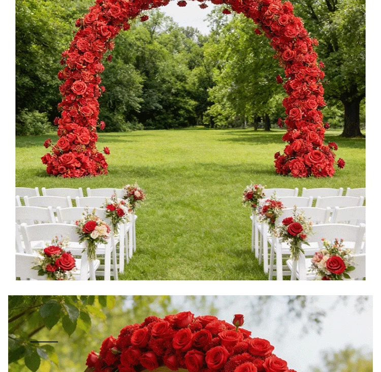 Roter künstlicher Rosen-Blumenläufer für Hochzeitsgang, Blumenarrangement für Outdoor-Rasenzeremonien, Straßenblumen für Events, Party-Gehwegdekoration – Detail 4