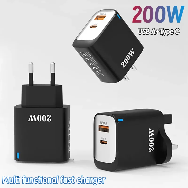 VIVO 200 واط شحن سريع رئيس متعدد المنافذ الاتحاد الأوروبي/الولايات المتحدة/المملكة المتحدة التوصيل Qc3.0pd USB نوع C شاحن الهاتف المحمول رئيس آيفون هواوي سامسونج #5