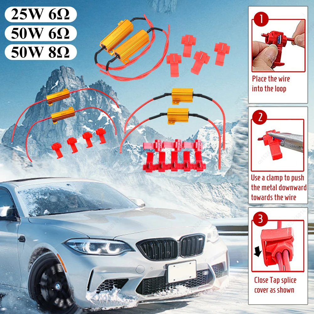 2Pcs Car LED Canbus Decoder 25/50W 6/8Ohm Load For Automobile Turn Signal Lantern License Plate Lamp Resistors Resistance