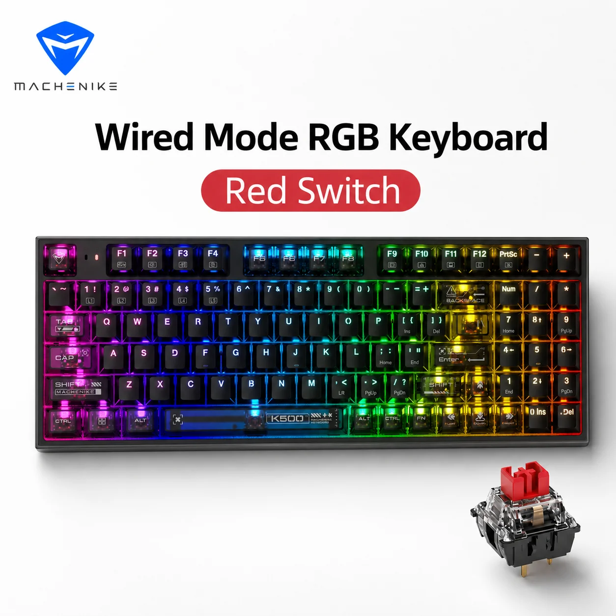 Machenike K500-B94 V2 Wired Mechanical Keyboard 94 Keys Hot Swappable RGB Gaming Keyboard Transparent Keycaps for PC Laptop