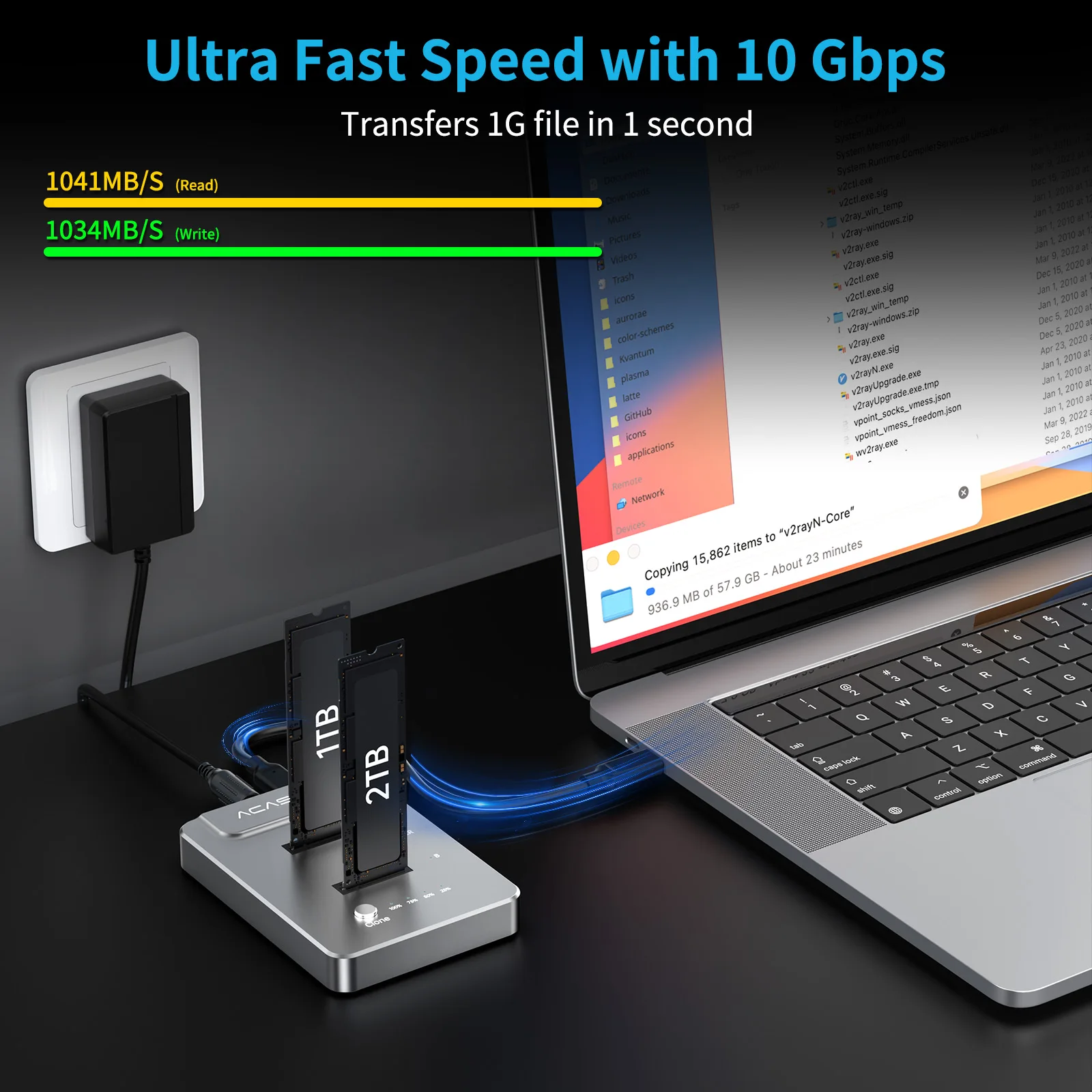 Imagem -05 - Gabinete Ssd Dual-bay para Laptop Nvme Estojo de Driver Rígido Externo Clone com um Clique Tipo-c para m2 Docking Station Acasis-m.2