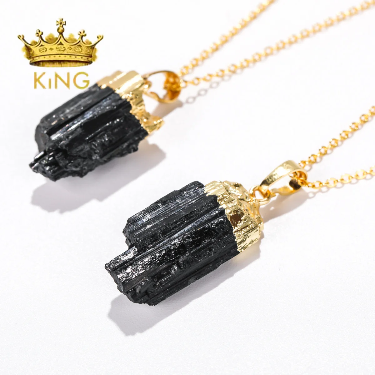 Natural Black Tourmaline Cluster Pendant Quartz Gemstone Handmade Healing Crystal Jewelry for Women