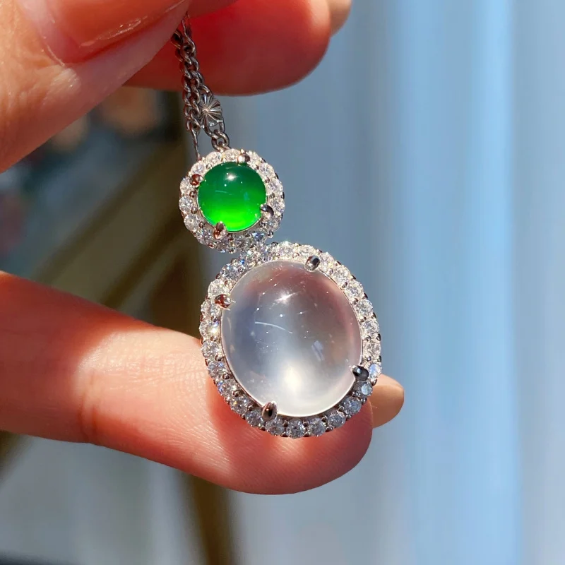 

Натуральный лед, прозрачный серый агат, зеленый халцедон, овальный полный бриллиантовый кулон для женщин, винтажные элегантные серьги из двух предметов