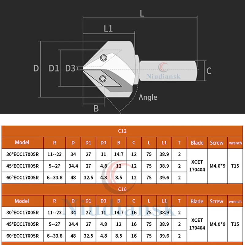 ECC31005R-30/45/60 Large Blade Chamfering Shank Lathe Tool XCET310404-45 Blade Disposable Long Edge Chamfering Knife 30° 45° 60°