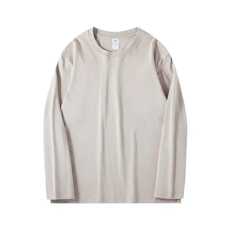 S-4XL Autumn and winter new 220g cotton long-sleeved T-shirt round neck with white bottoming shirt