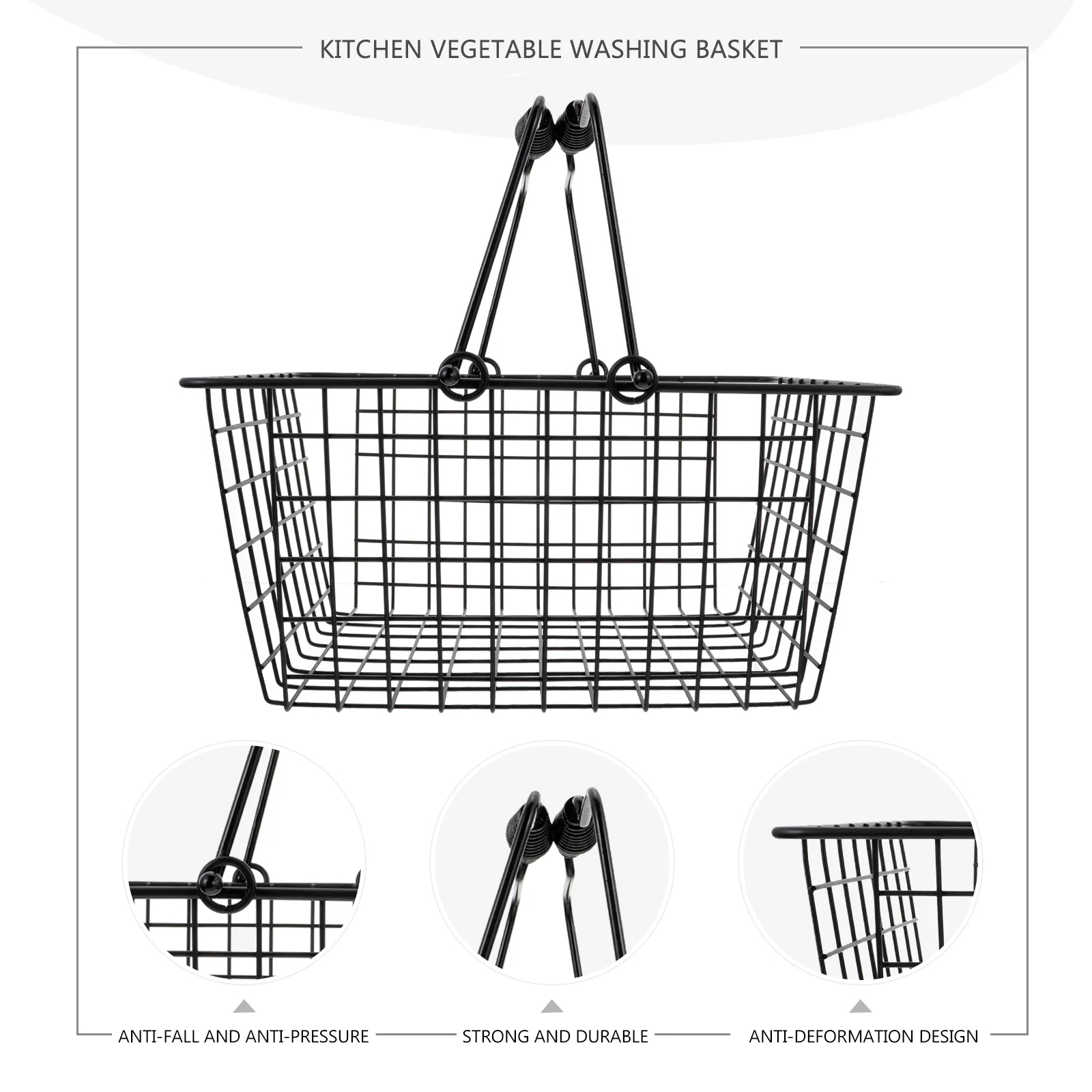 

Iron Shopping Basket Drain Storage Kitchen ganizer Portable Fruit Black Removable H Anti Rust Strong Metal Baskets For