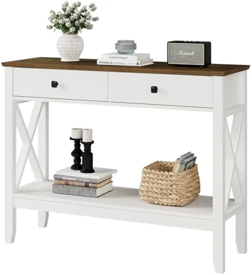 

Table,Sofa Table 13.8" D x 39.37" W x 31.5" HEntryway Table with 2 Drawers Storage Shelve Foyer Table for Entryway Farmh