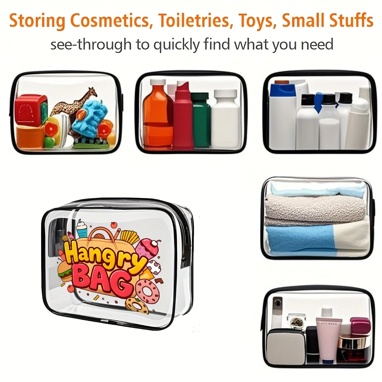 1pc Clear Makeup Bag Large Capacity PVC Travel Toiletry Pouch Zipper Cosmetic Organizer Transparent Wash Case Women Gift
