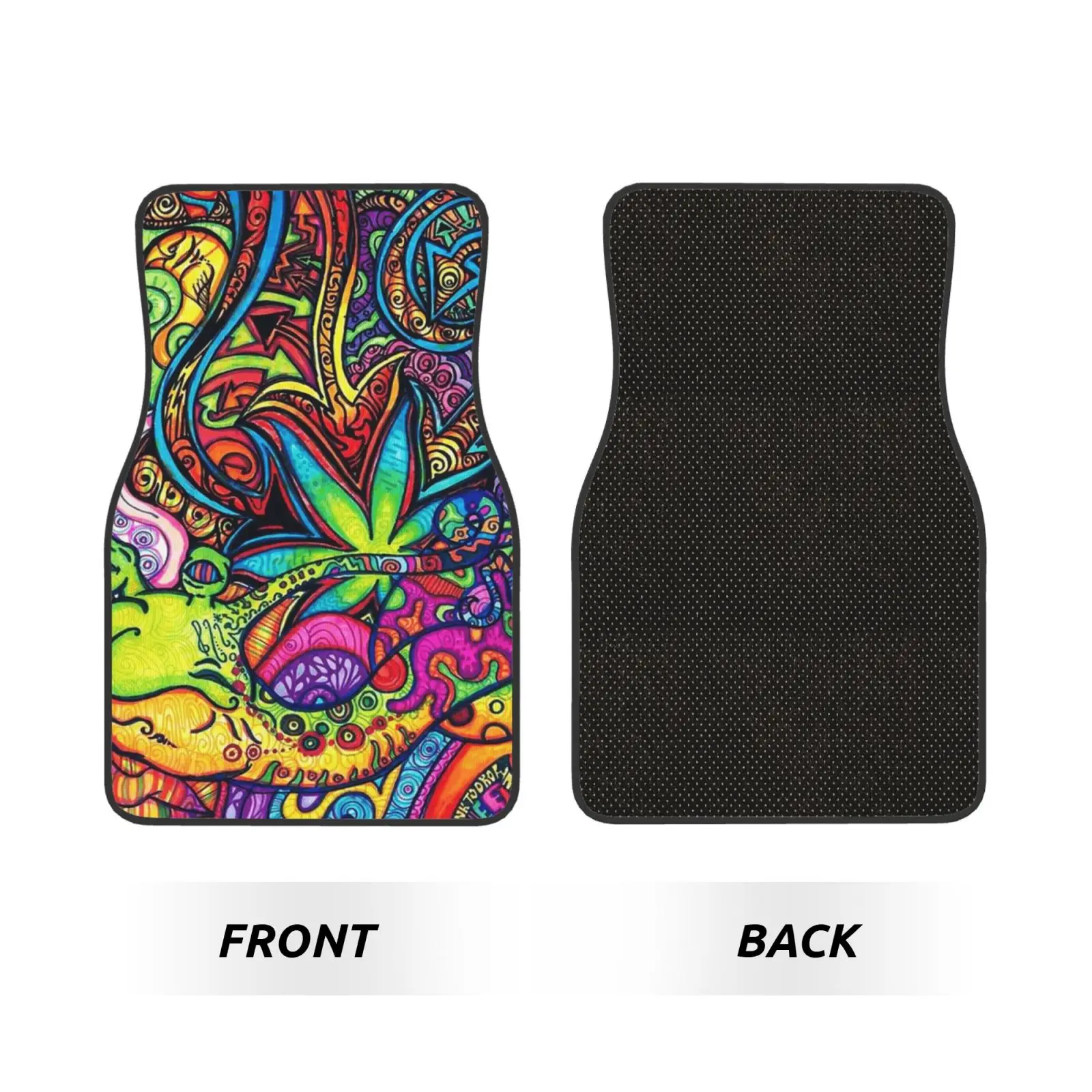 Psychedelic Trippy Rainbow Print Car Waterproof Rubber Car Mats 4PCS Car Floor Carpets Rugs Non-Slip Auto Foot Mats Floor Mat