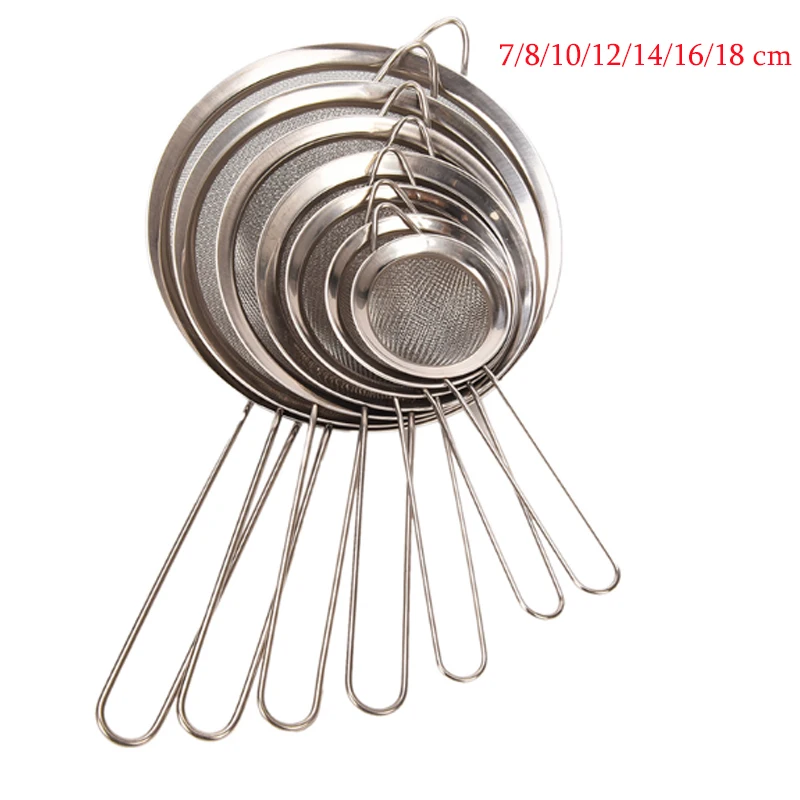 (BF06)7/8/10/12/14/16/18cm Stainless Steel Wire Fine Mesh Oil Strainer Flour Colander Sieve Sifter Pastry Baking Tool