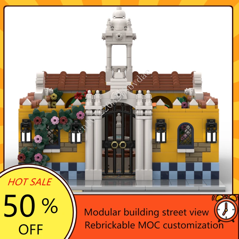 1471PCS Spanish Courtyard Modular MOC Creative street view Model Custom Puzzles Architecture DIY Education Assembly Model Gift
