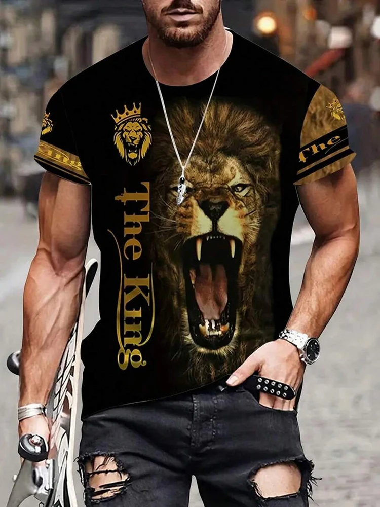 New Summer Outdoor Casual Men's T-shirt Daily Street Men's Short-sleeved Top Lion Print Men's T-shirt Sports Fashion T-shirt