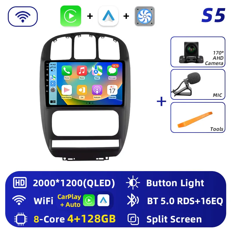 Android 16 wifi + 4G Carplay Autoradio Voor Dodge Caravan 4 Voor Chrysler Grand Voyager RS 2000-2012 navigatie GPS Stereo Multimedia