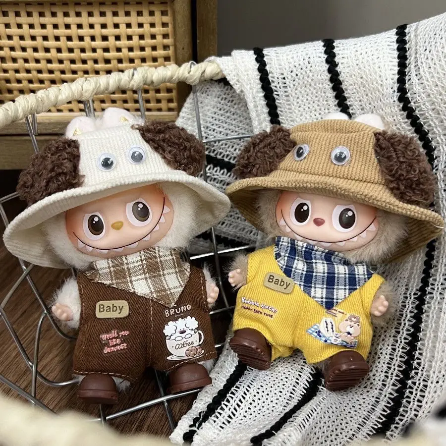 

New Cute Puppy Style Outfit for Labubu Dolls Hat Scarf Overalls Set Doll Clothes Accessories for Labubu V1-V3