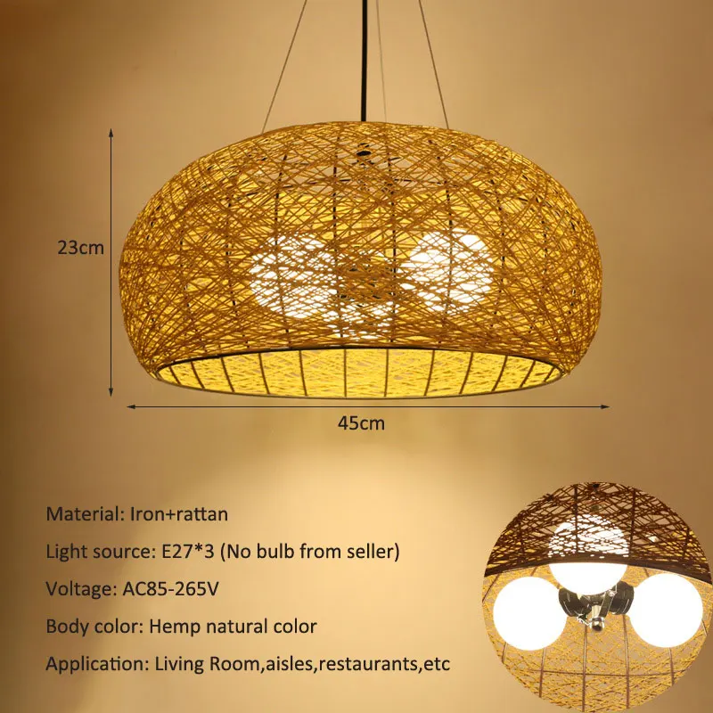 Southeast Asian Handmade Woven Bird's Nest Chandelier Restaurant Living Room Zen Tea Room Corridor Rattan Art Vintage Droplight