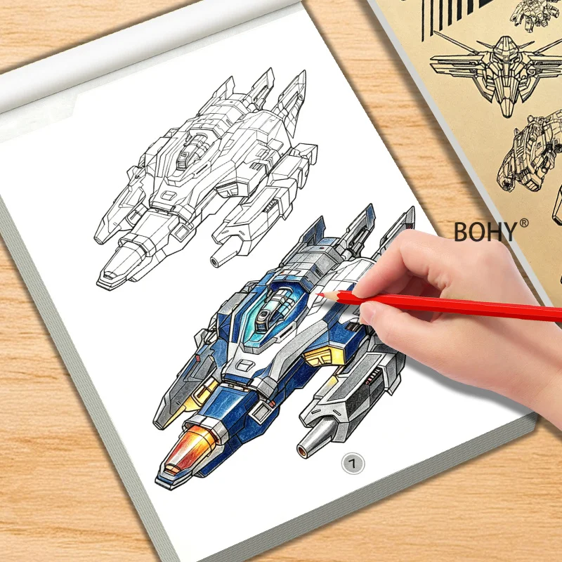 1 Coloring Book of Zero Basic Science Fiction Warships, Totaling 48 Pages, Suitable for Teenagers To Learn Mechanical Painting