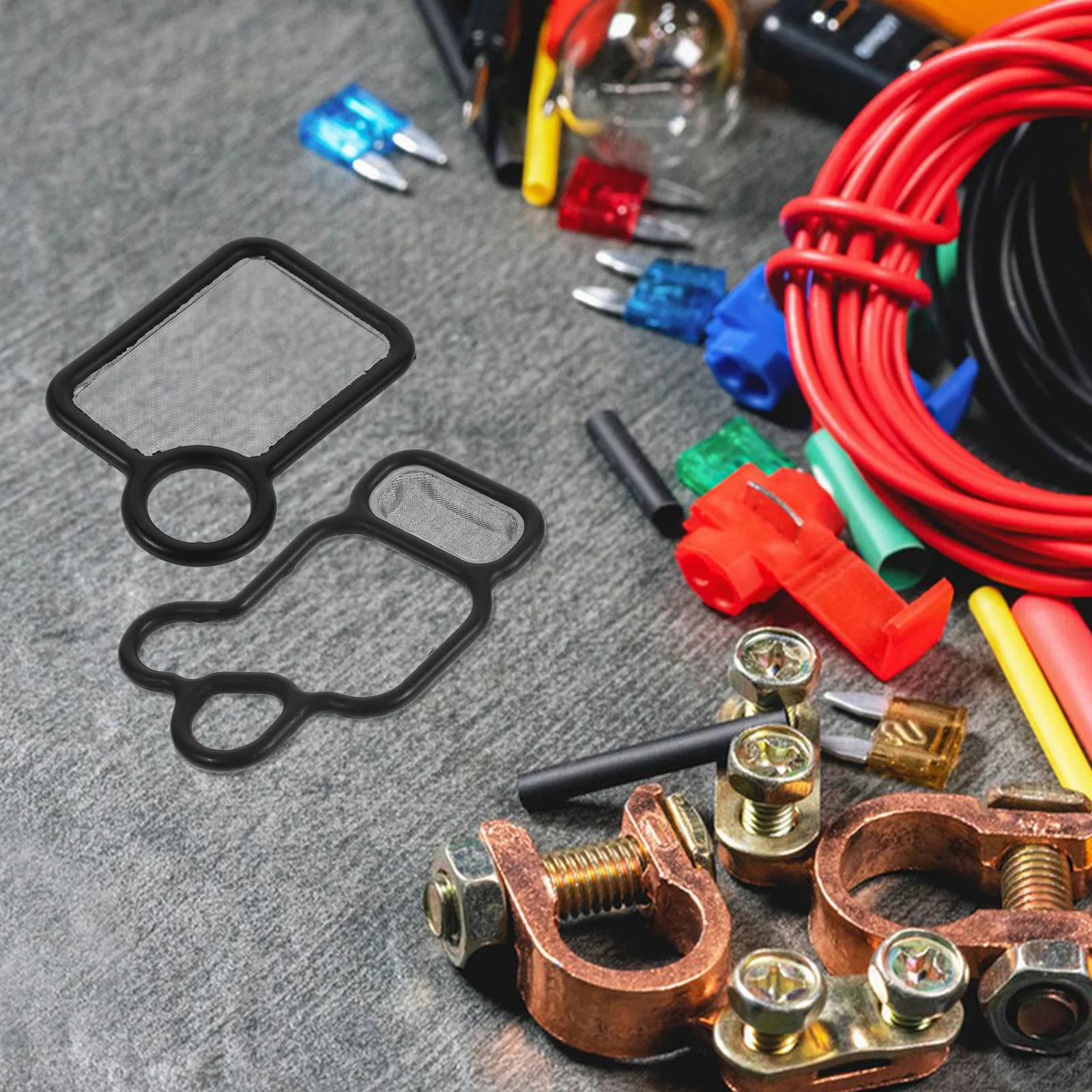 

2 шт., прокладка электромагнитного клапана, сетка для фильтра, прокладка масляного фильтра, сменные резиновые автозапчасти, уплотнения адаптера двигателя, предотвращающие утечки