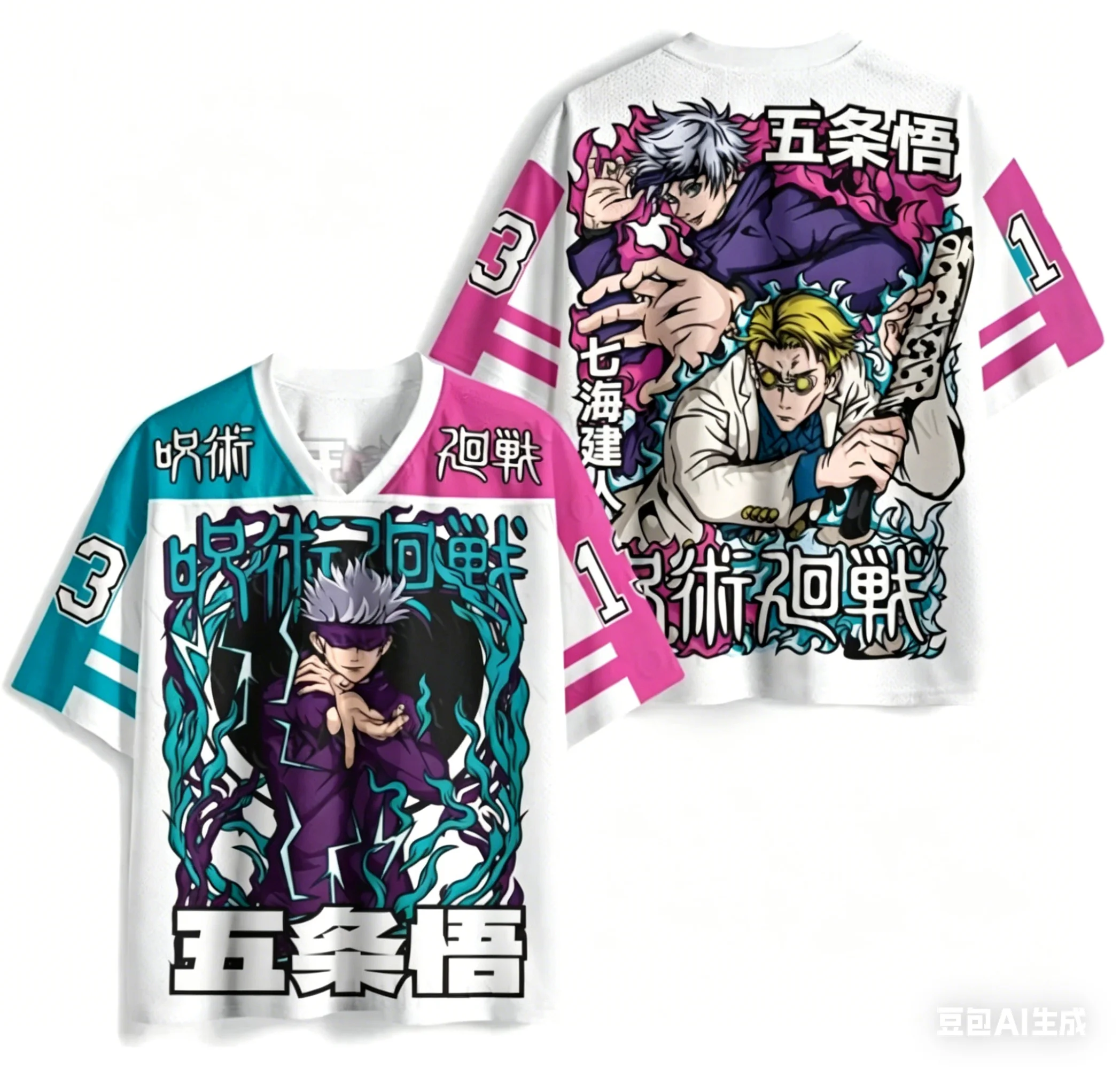 Children's Adult Spells Fight Back with 3D Printing V-Neck Jersey Retro American Color Contrast Anime Loose Sports Casual Top