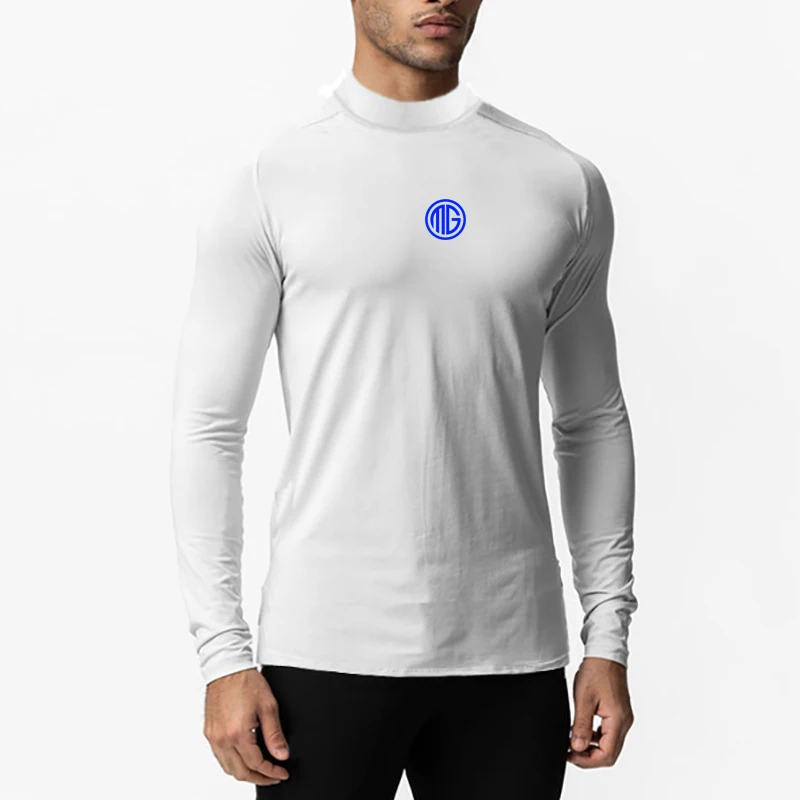 Men's Running T-Shirt Long Sleeve High Neck Compression Workout Top Quick Dry Breathable Gym Fitness Sportswear
