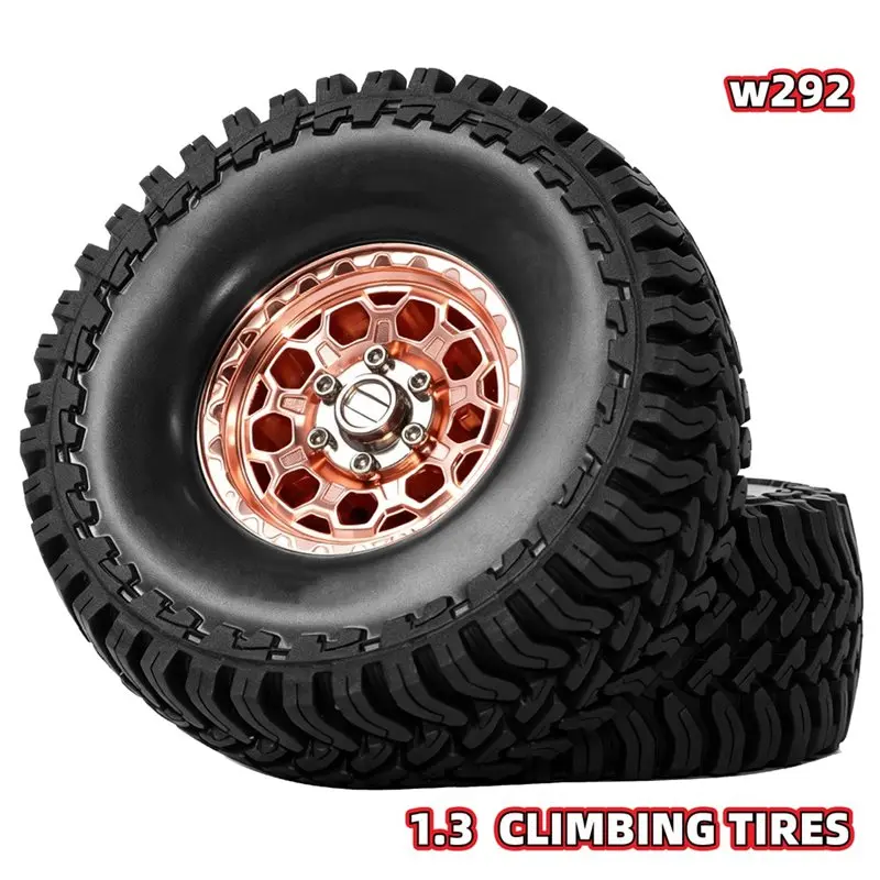 YSUN-1.3 Inch Metal Beadlock Counter-Weight Wheel Rims & Rubber Tires, RC Crawler Tyres For SCX24, TRX4M,1/24 RC Car