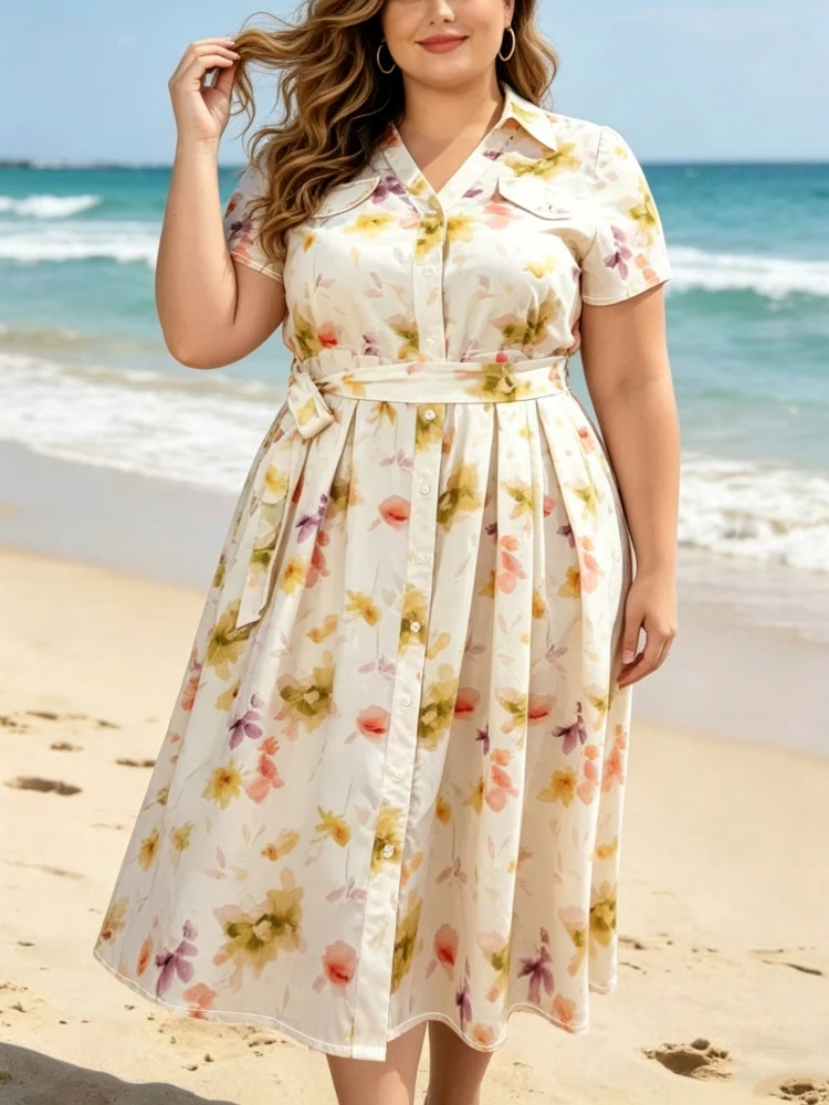 XL-5XL Plus Size Clothes Dresses Women Robes Summer Short Sleeve Street Style Casual 3XL 4XL Big Size Midi Dress Oversized