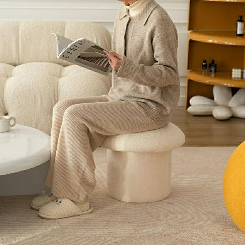 

Nordic Ottomans Lovely Mushroom Shape Fabric Art Cosmetic Stool Designer Creativity Bedroom Step Round Stools Bedroom Furniture