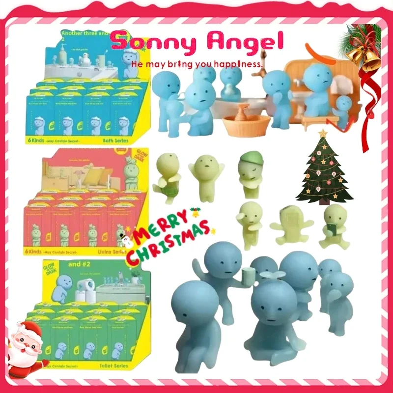 Sonny Angel SMISKI LIVING Series Noctilucent Green Doll Blind Box Toilet Bath Living Party Series Decor Desktop Model Xmas Gift