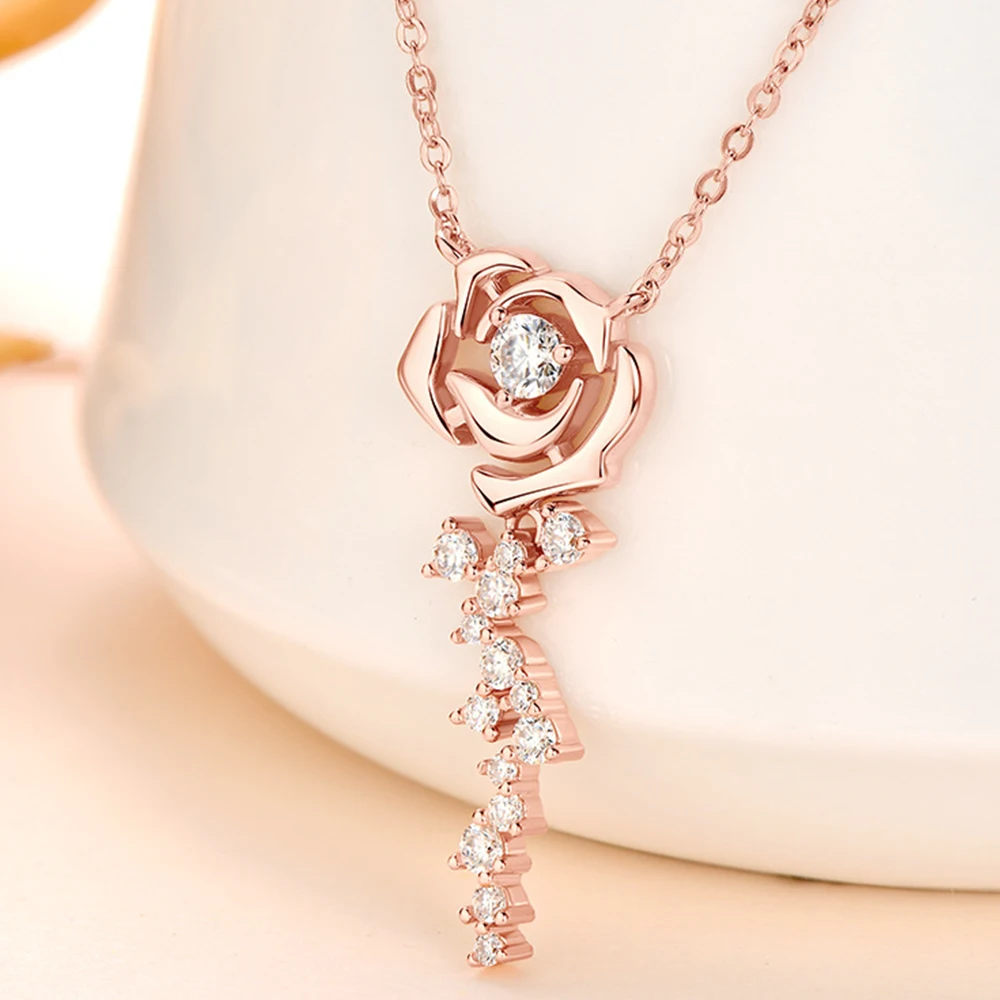 Rosé Vergulde Moissanite Ketting Gecertificeerd Origineel 925 Zilver Rose Bloem Diamant Choker Ketting Voor Vrouwen Sieraden Cadeau Gra