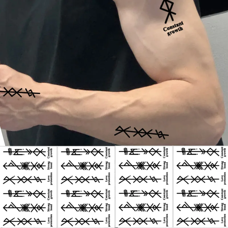 

1/2pcs Viking Runes Pattern Temporary Tattoo Stickers Waterproof Long-lasting Realistic Lucky Finger Hands Body Fake Tattoos