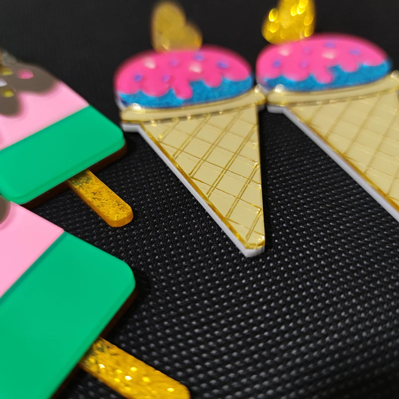 KUGUYS Lovely Summer Ice Cream Stick Dangle Earrings for Women Glitter Acrylic Long Drop Fashion Jewelry Trendy Accessories