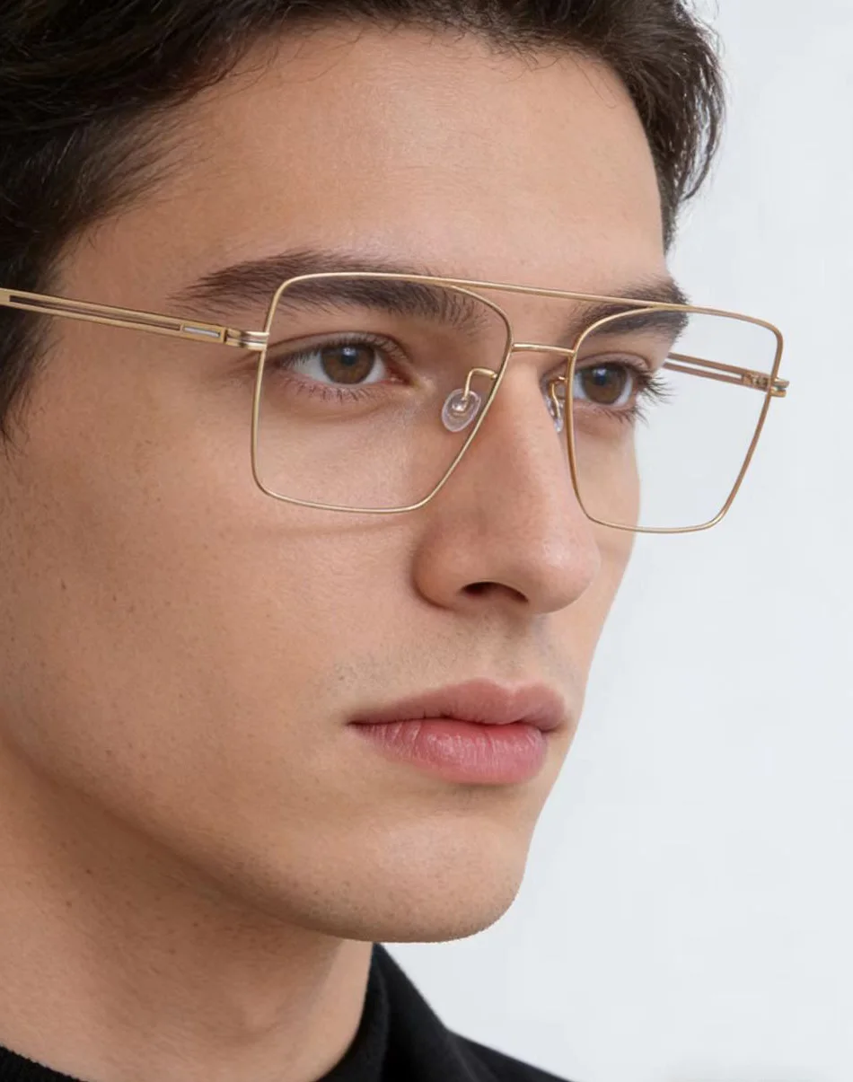 Large Square Glasses Frame Double-beam Men Women Titanium Screwless Design Eyeglasses Fashion Pilot Big Face Spectacles Eyewear