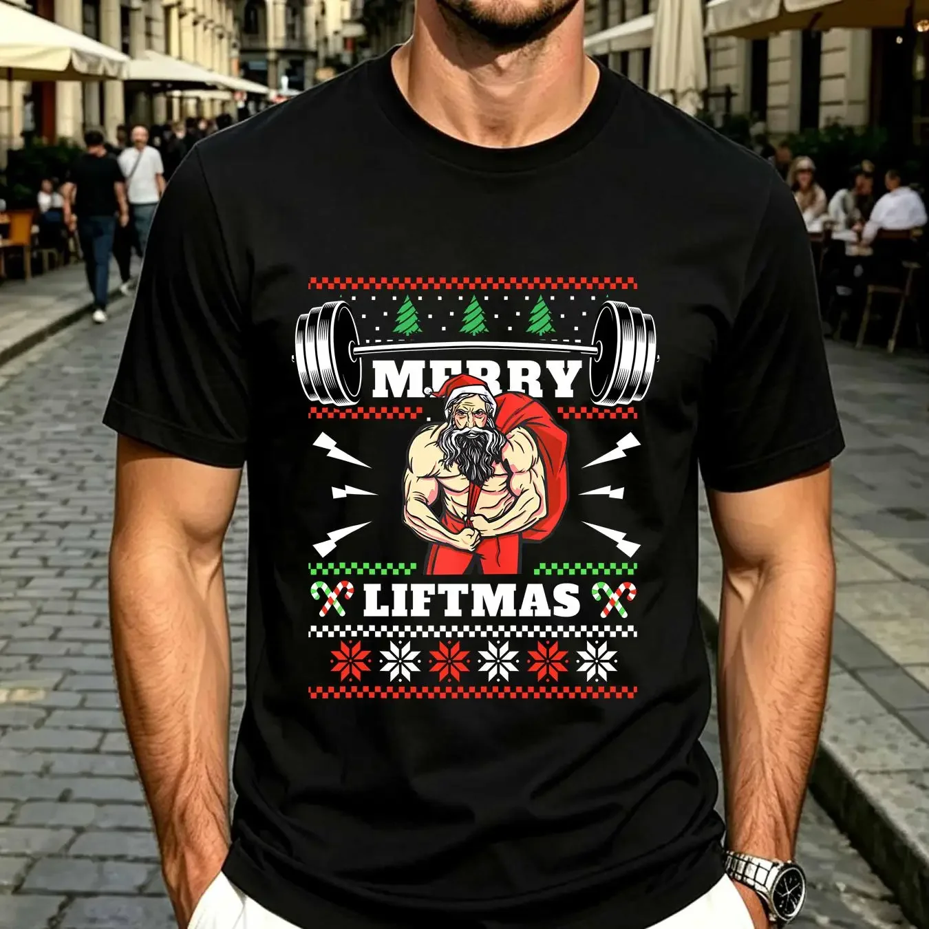 washed T Shirt Gym Merry Liftmas Christmas Bodybuilding Mens Cotton Top vintage Washed Top For Everyday Wear Versatile