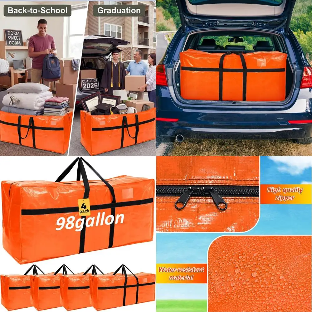 

Extra Large 98 Gallon XXL Moving Storage Bags with Heavy Duty Zipper, Ideal for College Dorm, Travel, Clothes, and Pillows (Oran