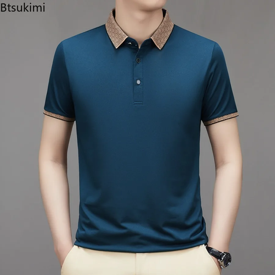 

2025 New Men's Solid Business Casual Short Sleeve Polo Shirts Fashion Comfortable Tops High-end T-shirts for Men Summer Clothing