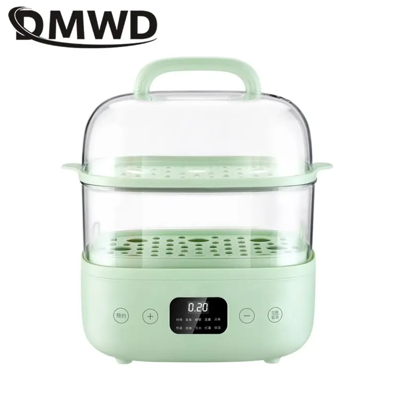 DMWD 2 Layers Food Steamer 6L Rapid heating Automatic Cooker Egg Boiler Touch Panel Keep Warm Reservation Breakfast machine 220V